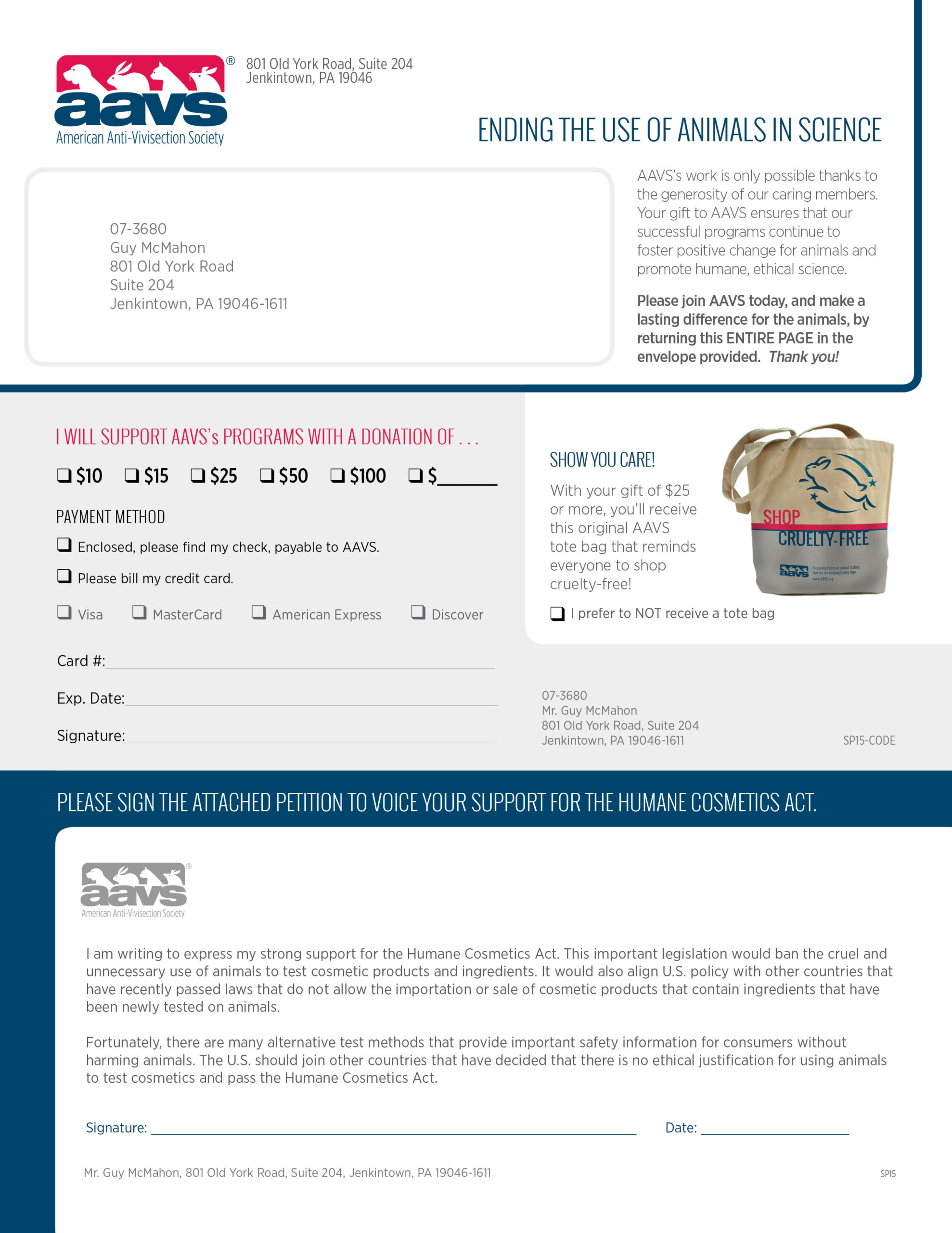 AAVS - Acquisition Mailing Package - Response Device Front